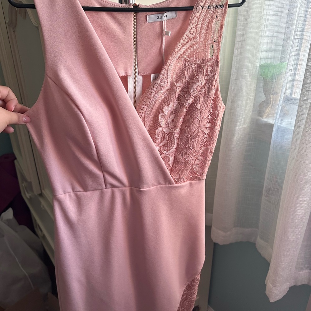 Zuki Pink Asymmetrical Dress with Lace Detail